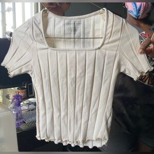 American Eagle Outfitters Cream Ribbed Crop Top